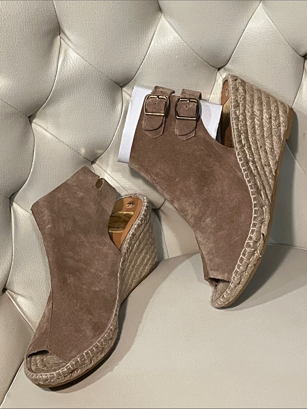 kanna Taupe Suede Espadrille Wedge Sandals